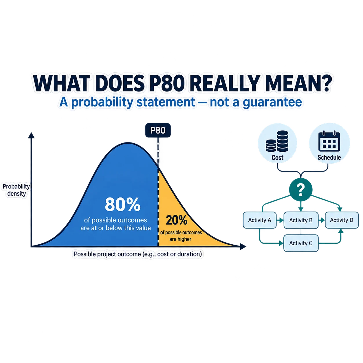 Concept illustration of the P80 cost or duration percentile
