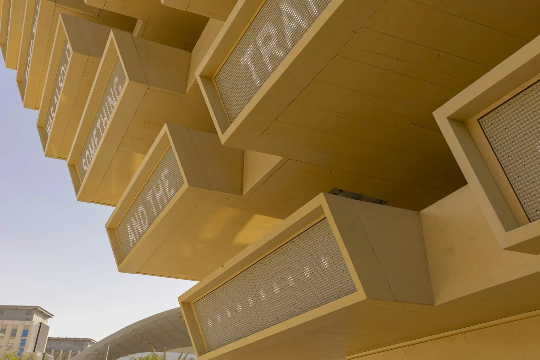 UK pavilion: timber cassettes at close range