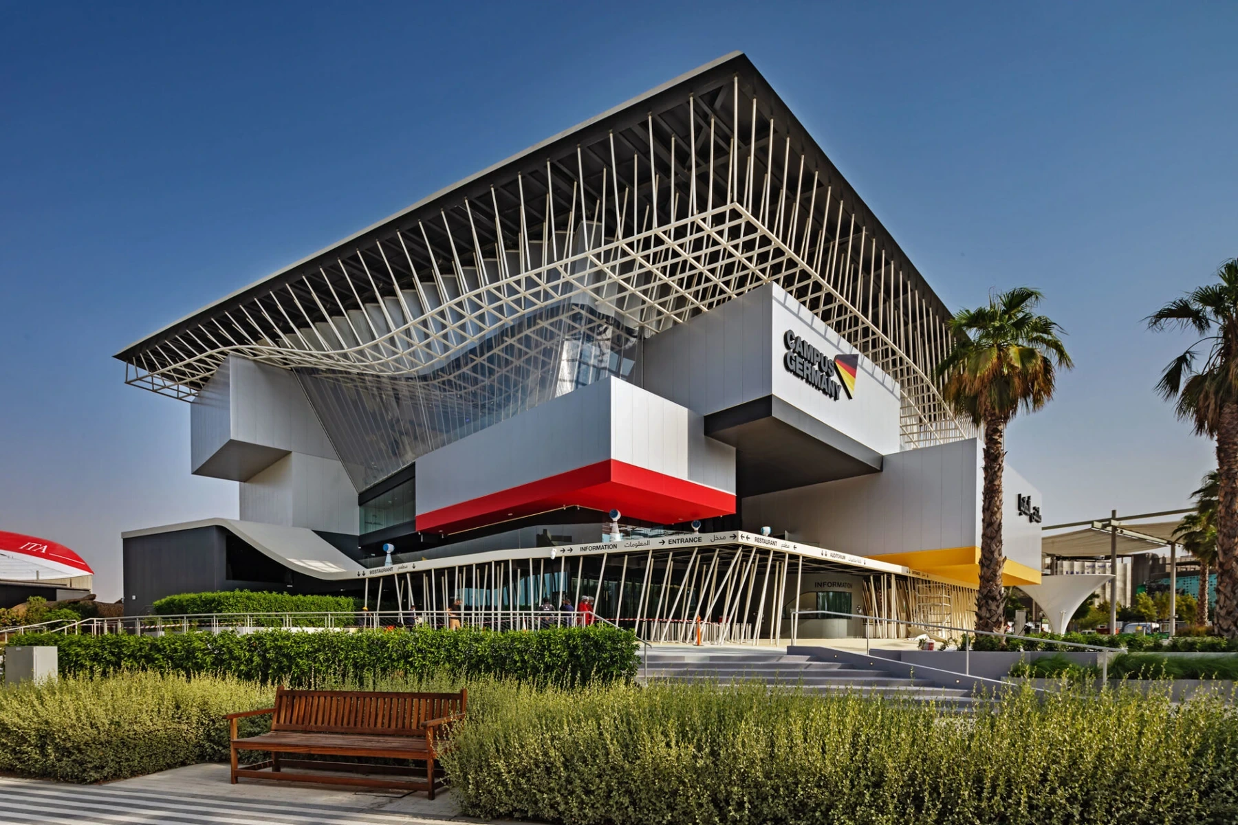 Germany pavilion: cores, cubes and roof in the completed building