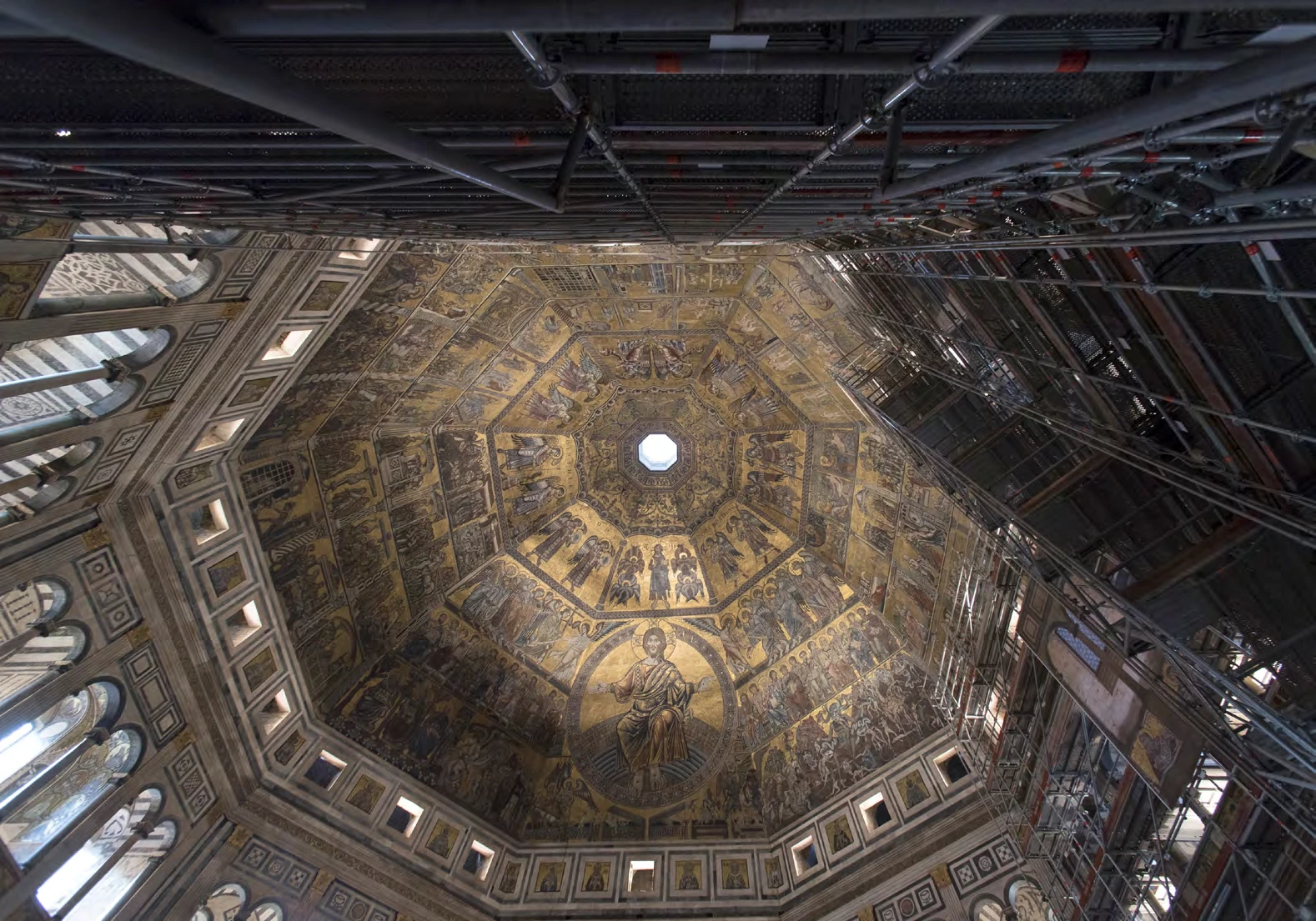 Scaffolding beneath the Baptistery mosaic vault