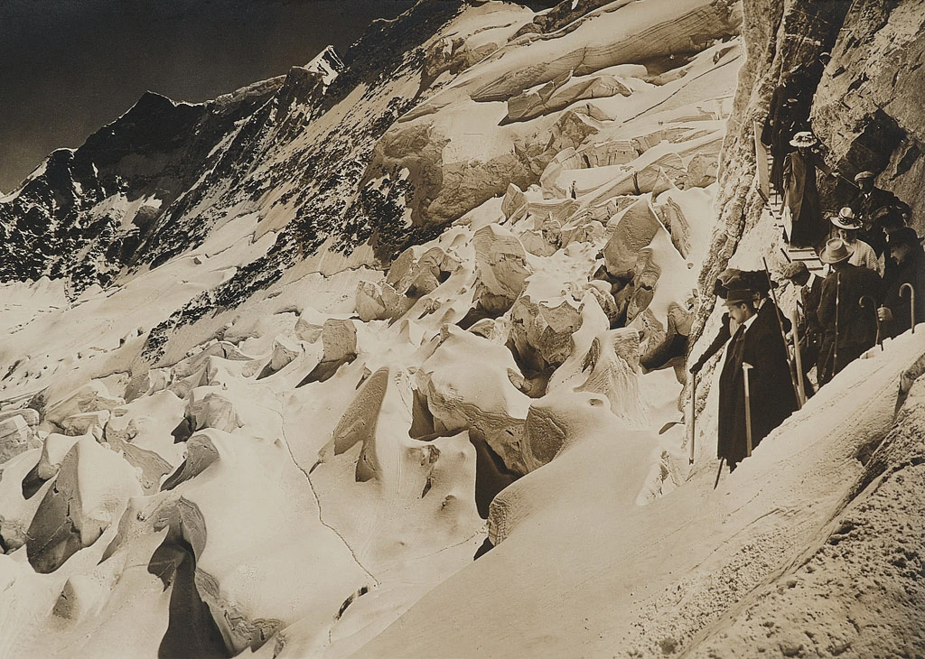 Workers on the mountain excavation site