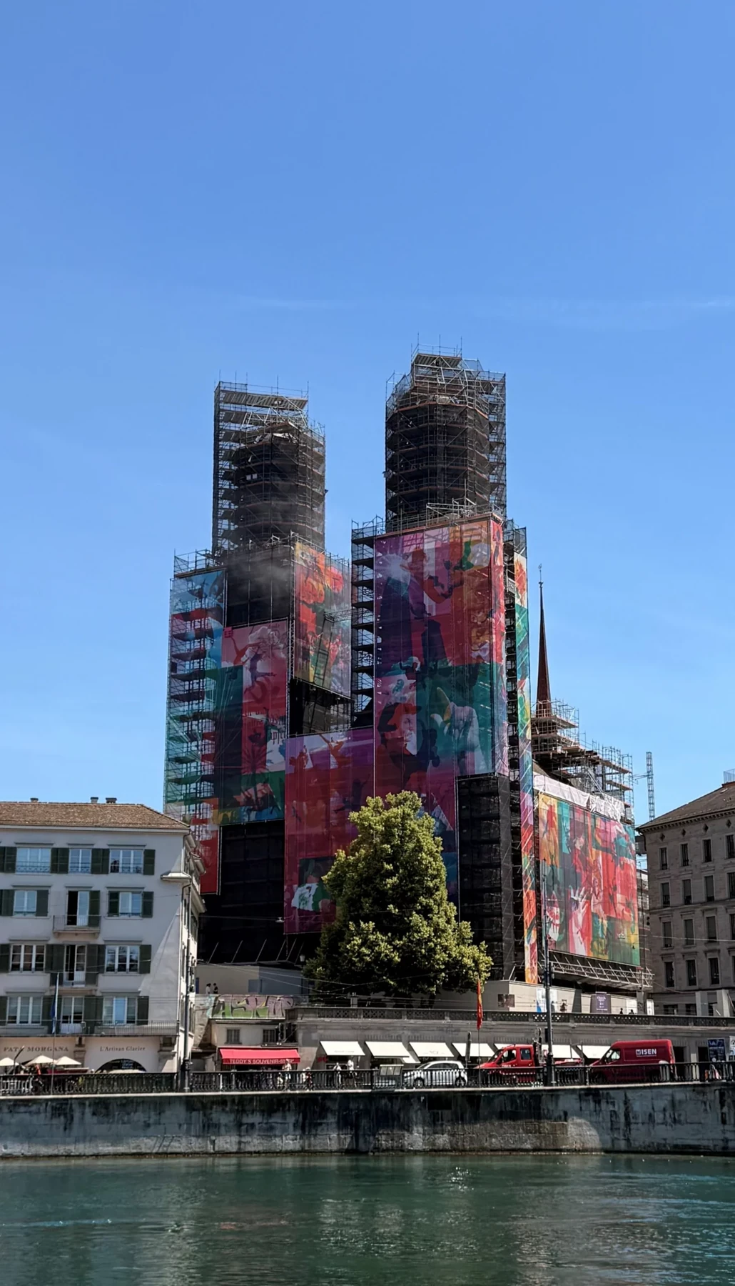Grossmünster scaffolded during conservation works