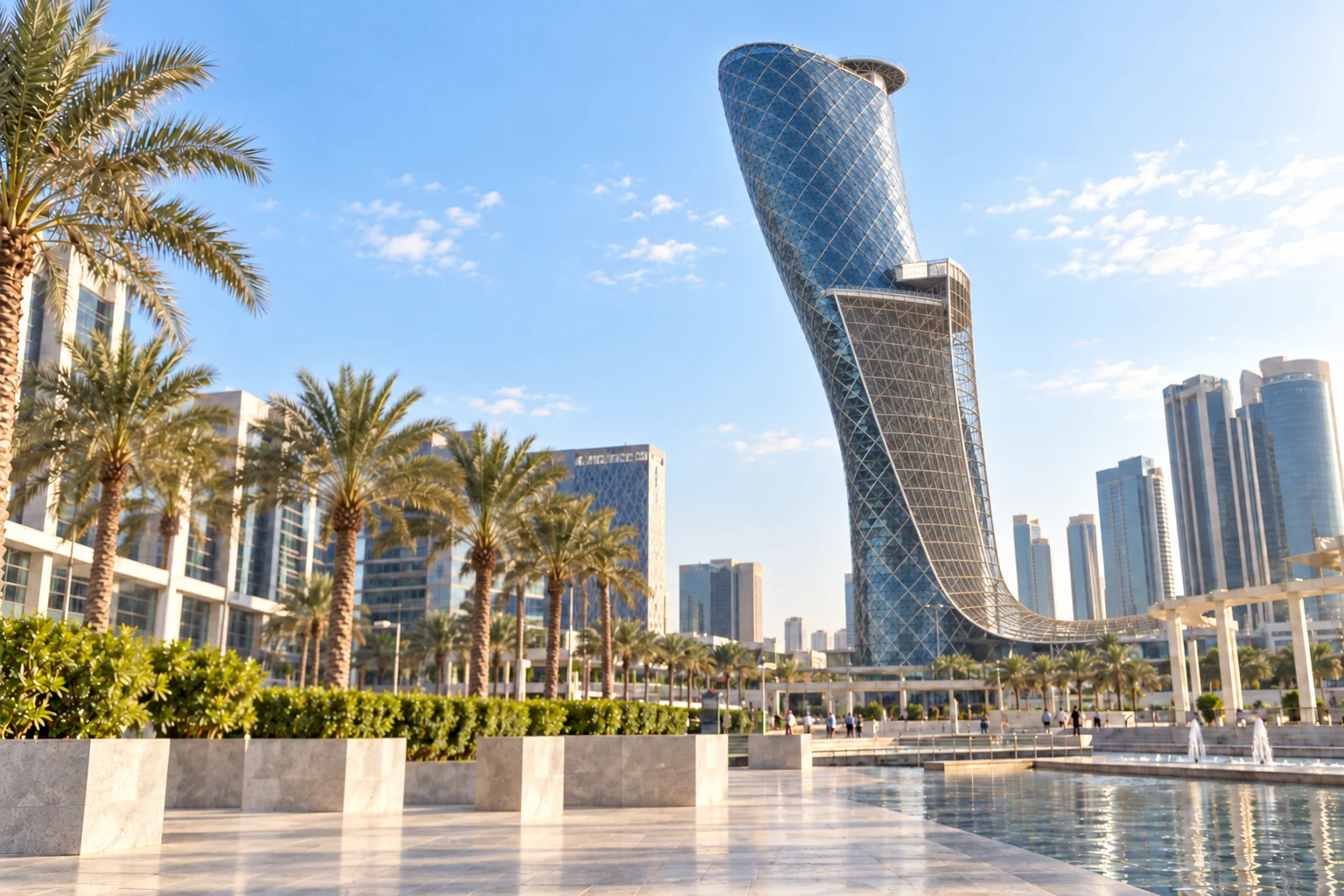 AI-edited architectural illustration in Abu Dhabi; foreground person removed