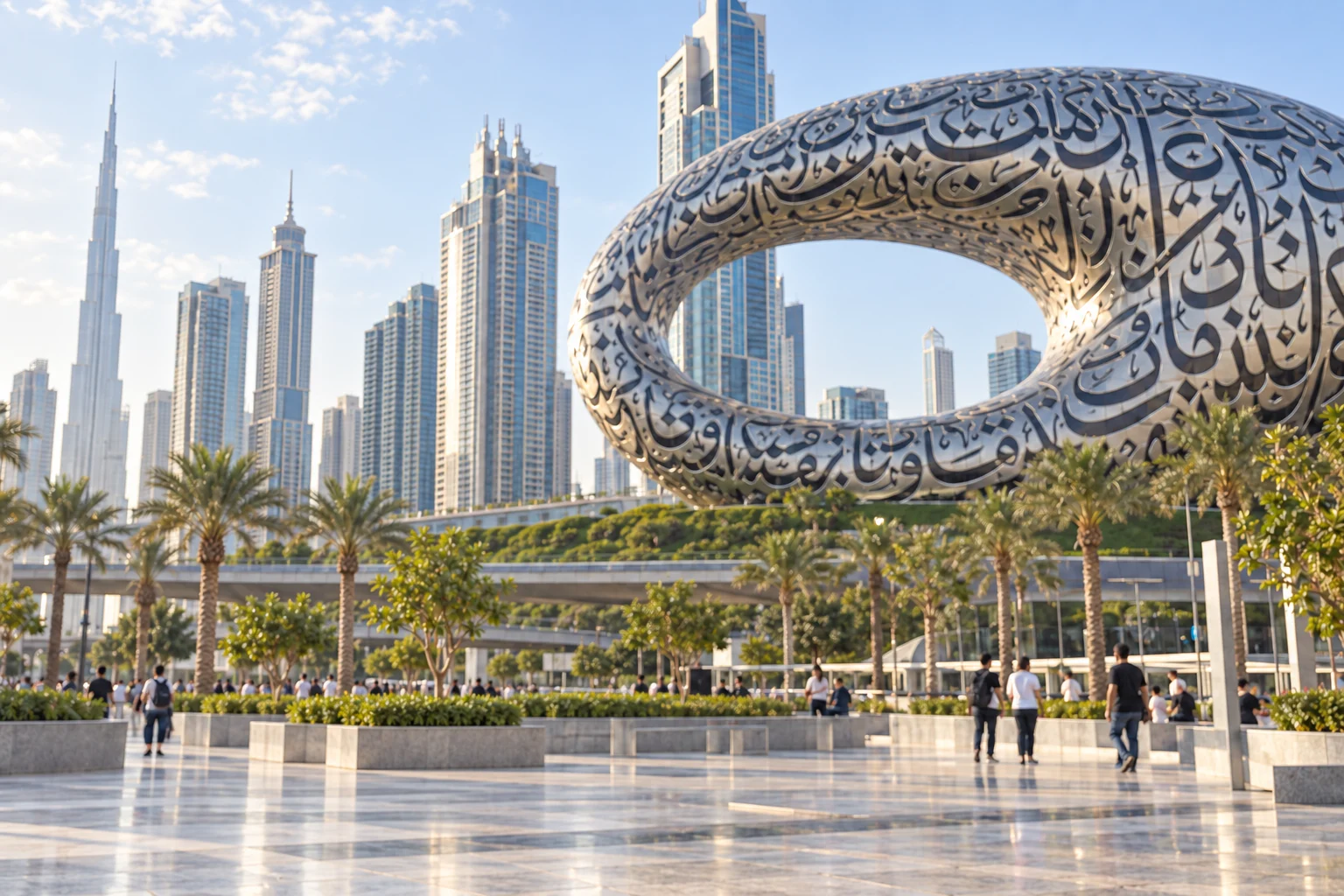 AI-edited architectural illustration in Dubai; foreground person removed