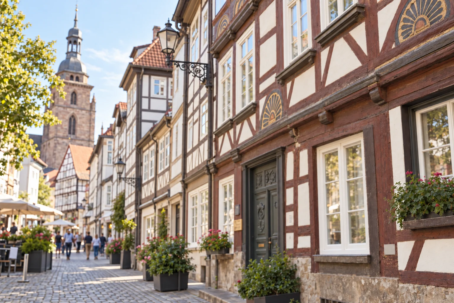 AI-edited architectural illustration in Göttingen; foreground person removed