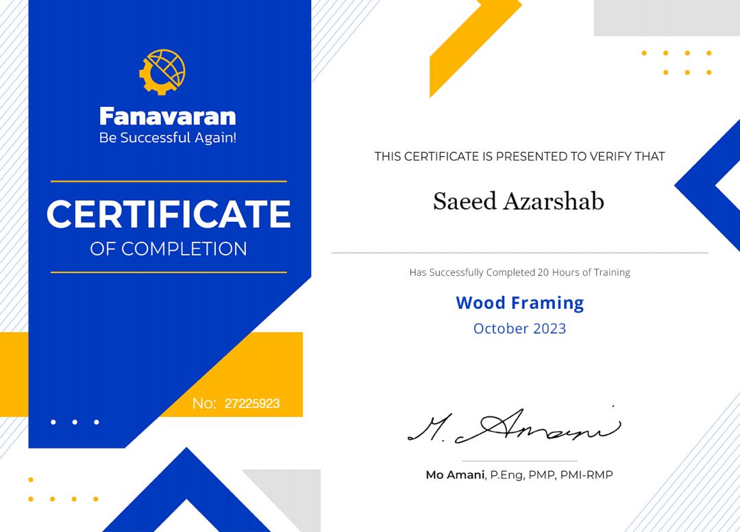 Saeed Azarshab Wood Framing Certificate